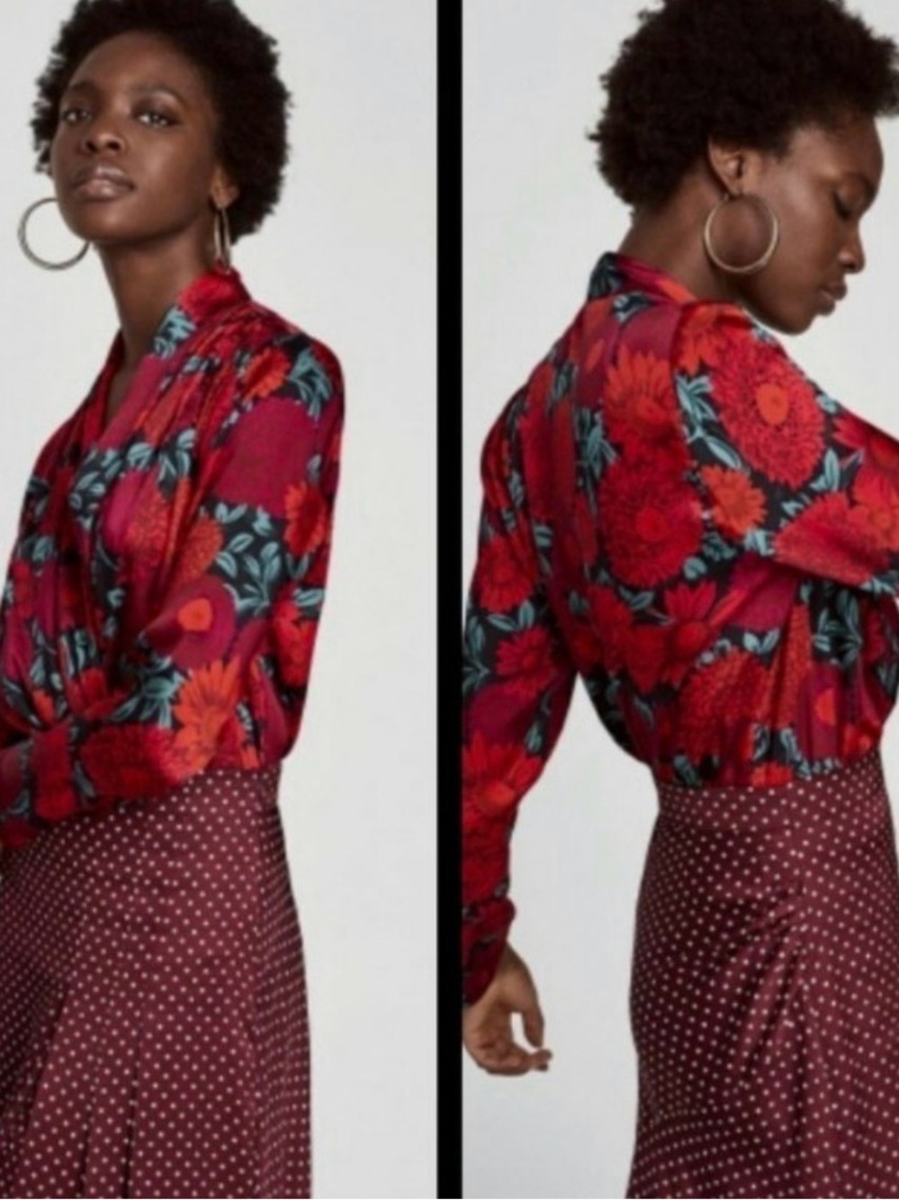 Zara Floral Red Pink Blue Wrap-Style Long Sleeve Bodysuit